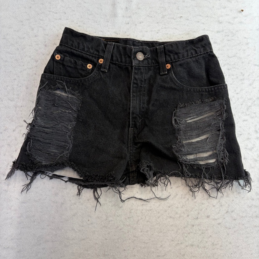 Levi's 550 Cut Off Denim Shorts Womens 3 Black Distressed High Waisted Frayed